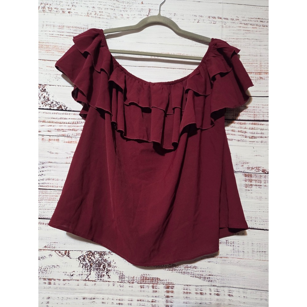 Shein Curve Burgundy Ruffle Off The Shoulder Blouse Top 3XL Plus Size Wine